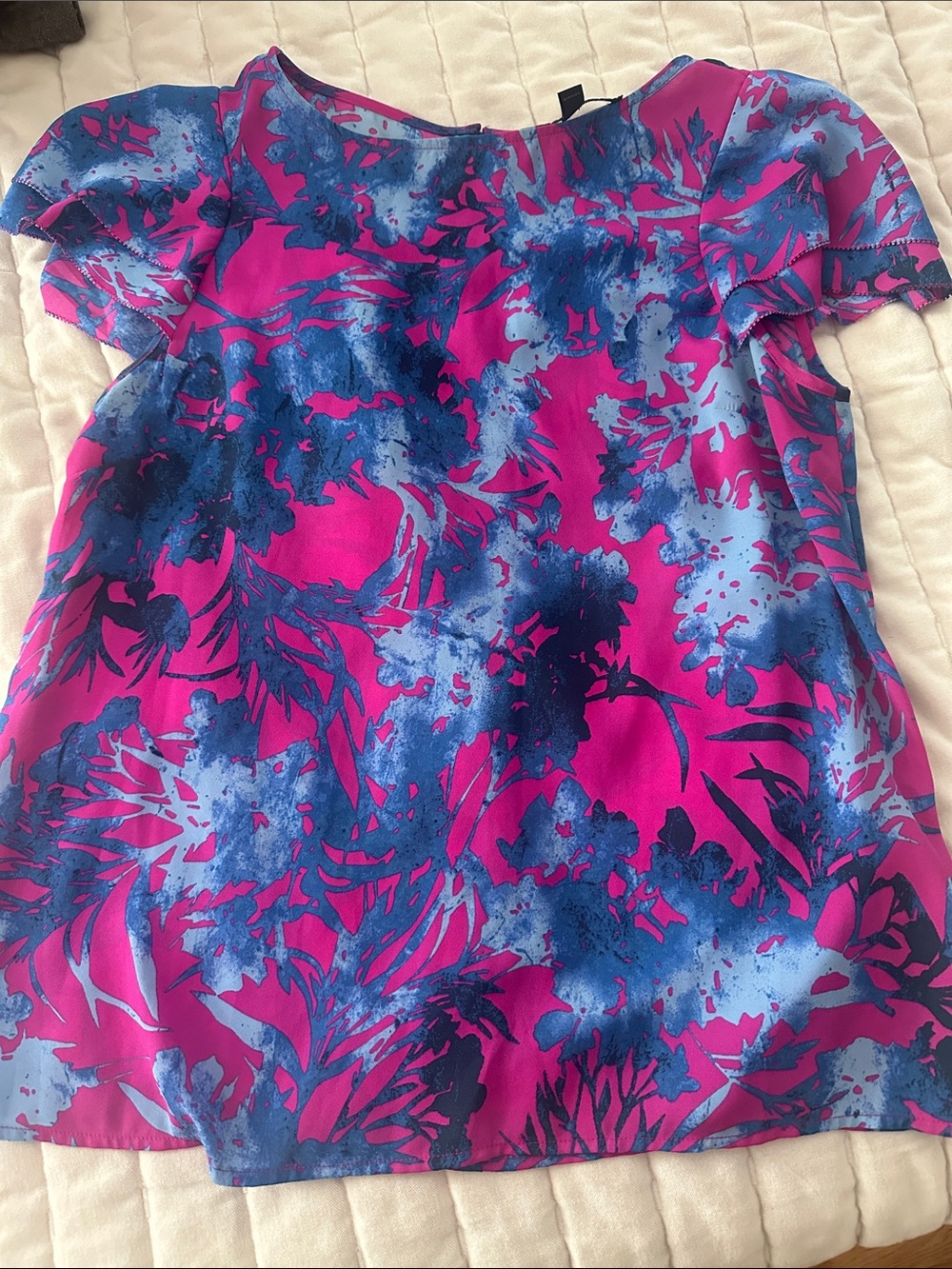 Banana Republic Pink & Blue Floral Flutter-Sleeve Blouse